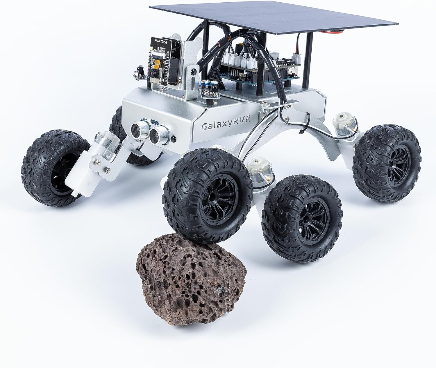 SunFounder GalaxyRVR — 6-wheel rocker-bogie rover with solar panel